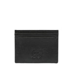 Christian Louboutin Mooncrest leather card case in black calf leather with embossed logo and multiple card slots, grained texture.