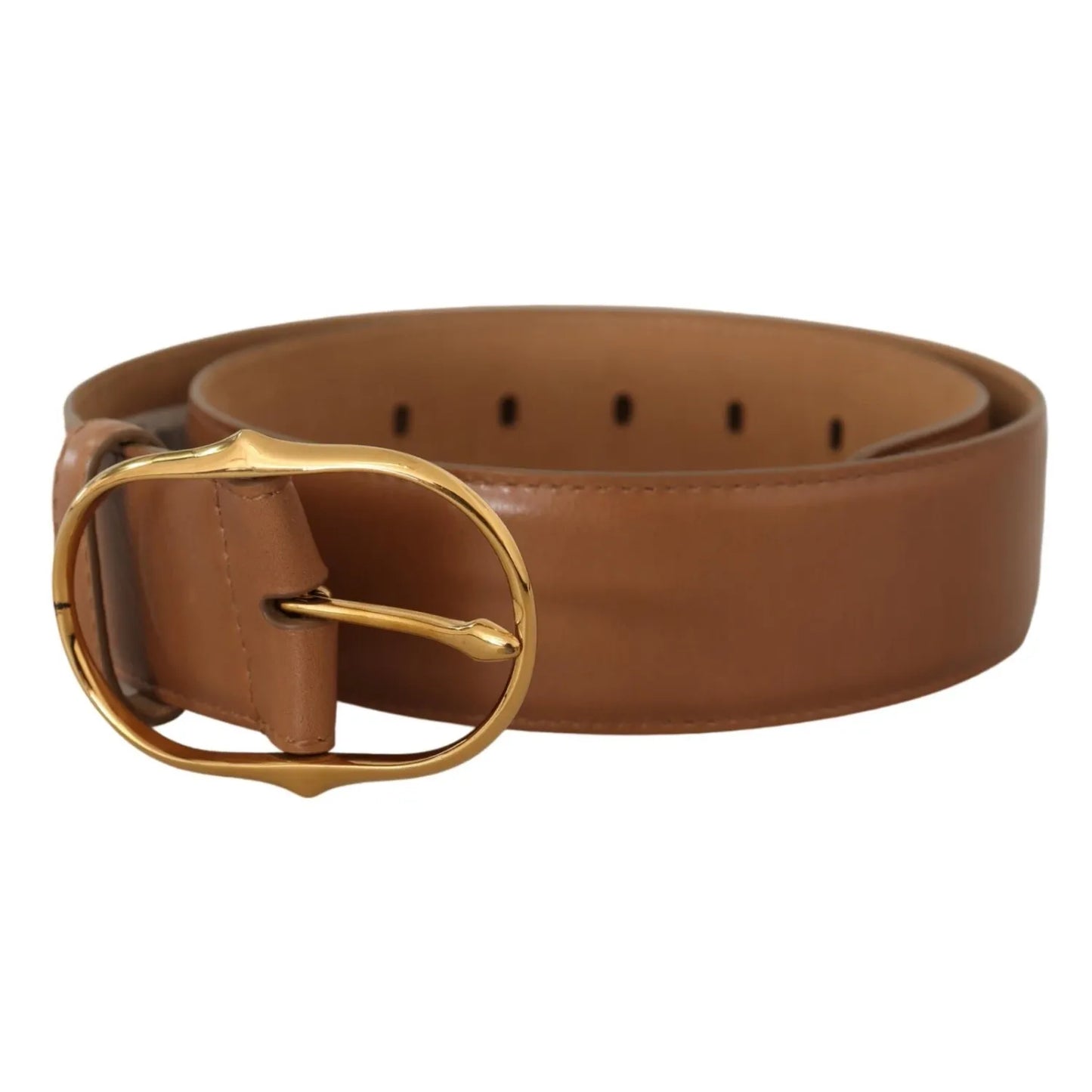 Costume National Brown Leather Gold Metal Oval Buckle Belt