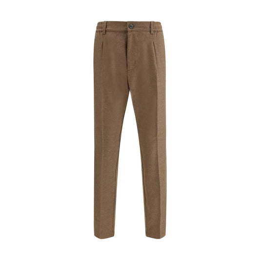 Cruna Brown Fleece Wool Casual Pants in a straight-leg design with elasticized waist, side welt pockets, and adjustable drawstring.