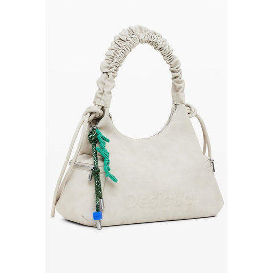 Desigual Beige Polyethylene Women Handbag with chic shoulder handle and multiple pockets for stylish organization.