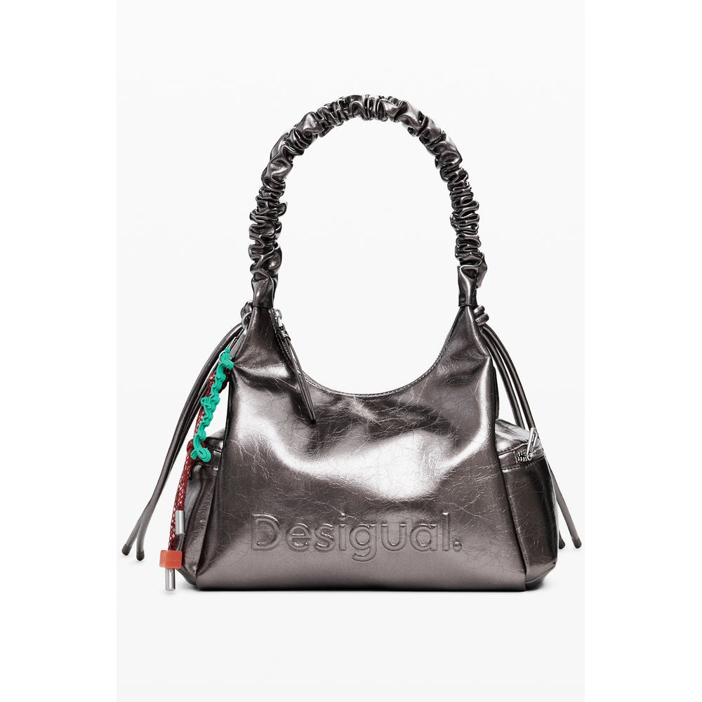 Desigual Bronze Polyethylene Women Handbag with zip closure and relief print logo.