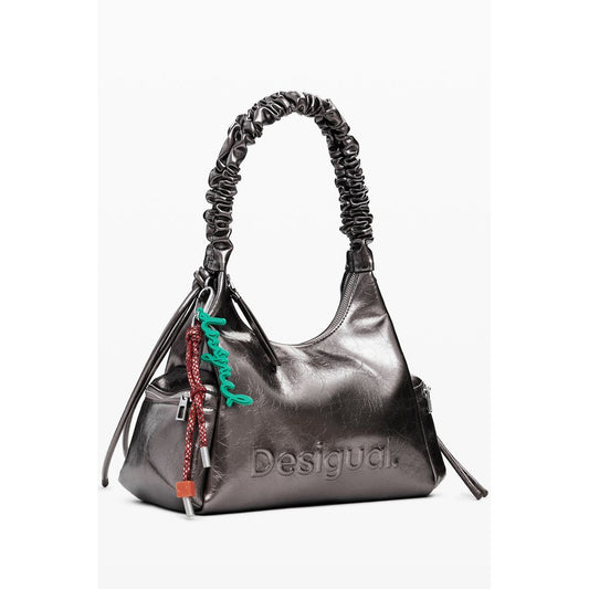 Desigual Bronze Polyethylene Women Handbag with eye-catching details and relief print logo.