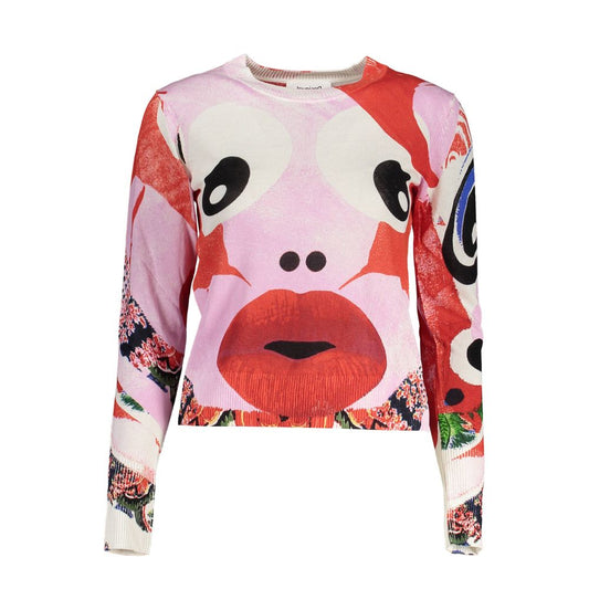Desigual Pink Viscose Women Sweater featuring bold patterns and long sleeves, perfect for trendy and fashionable styles.