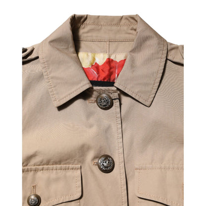 Dolce & Gabbana Beige Cotton Button Up Fitted Cropped Jacket