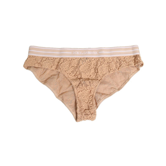 Dolce & Gabbana Beige Lace Nylon High Waist Panty Underwear with delicate lace detail, showcasing brand design and comfort.
