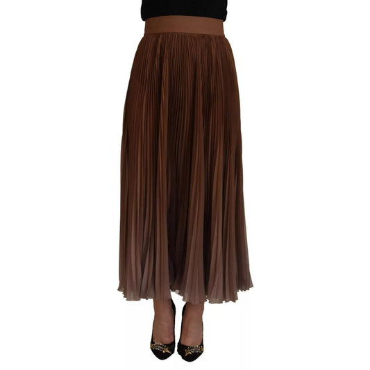 Dolce & Gabbana Beige Longuette Plisse Chiffon Midi Skirt with pleated design and high waist, elegant fashion for autumn.
