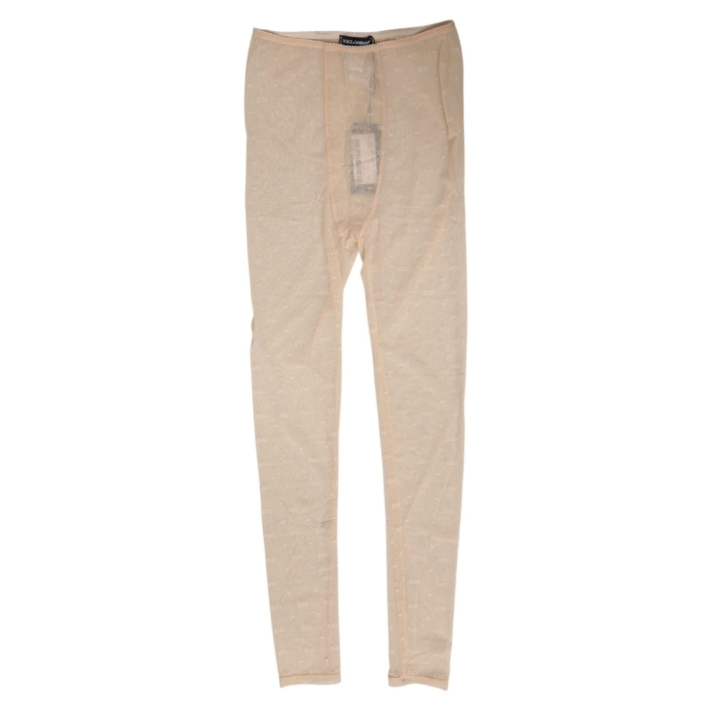 Dolce & Gabbana Beige Nylon Stretch Logo Lace Leggings Underwear, Italian-made, beige mid-rise tights.