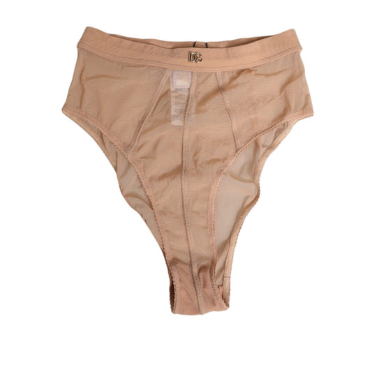 Dolce & Gabbana Beige Sheer Mesh High Waist Briefs Underwear with DG logo detail, elegant and comfortable design for everyday wear.