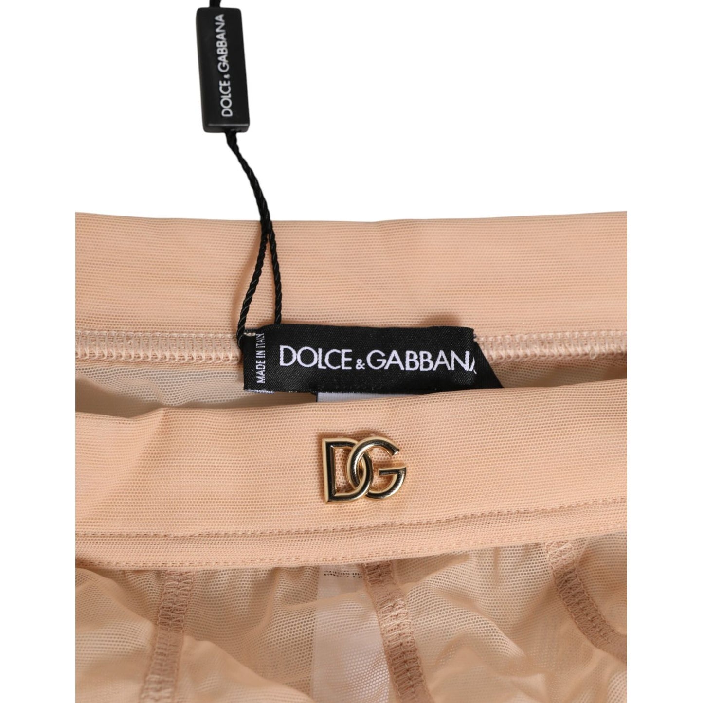 Dolce & Gabbana Beige Sheer Mesh High Waist Panty Underwear with DG logo detail on waistband