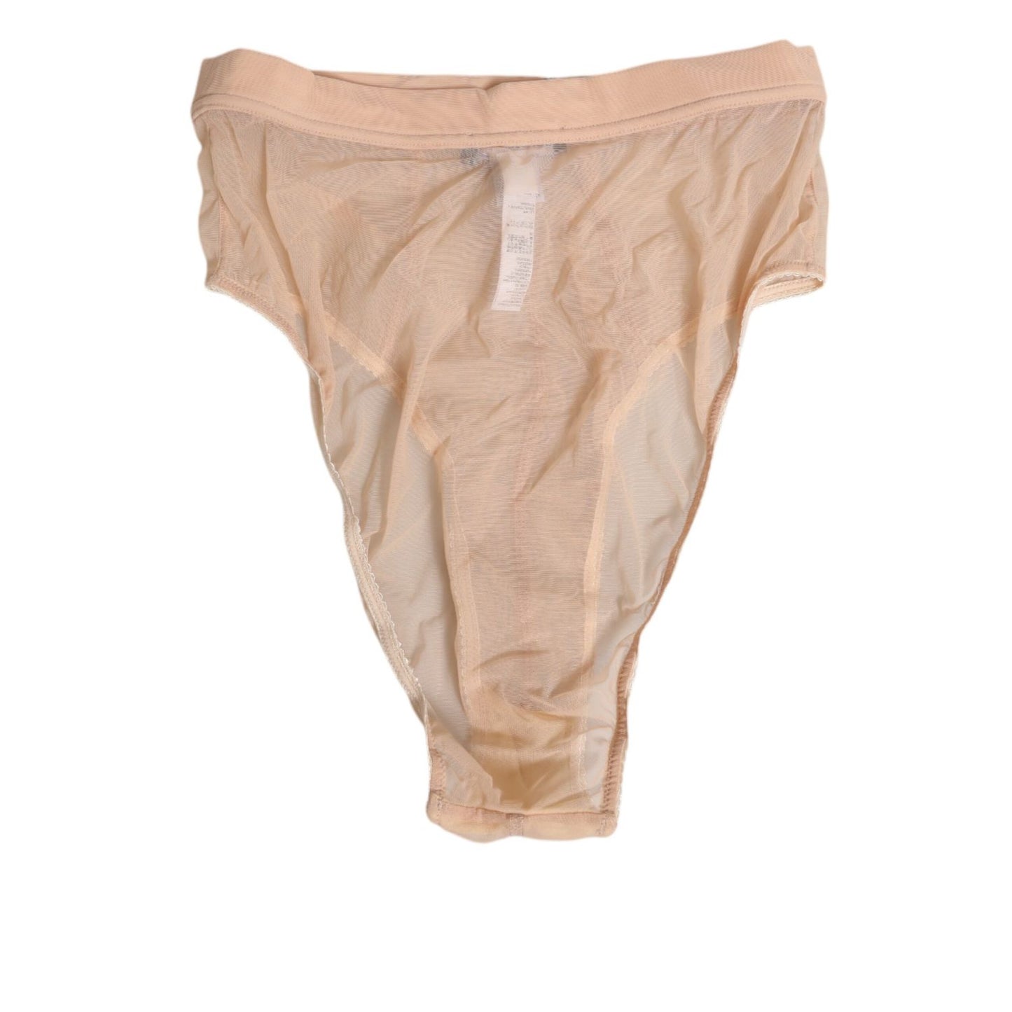 Dolce & Gabbana Beige Sheer Mesh High Waist Panty Underwear with elastic waistband and DG logo detail, elegant and comfortable design.