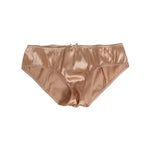Dolce & Gabbana Beige Silk Satin Floral Lace Panty Brief Underwear, elegant Italian lingerie with delicate lace trim.