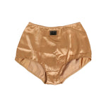 Dolce & Gabbana Beige Silk Stretch High Waist Girdle Underwear displaying luxurious fabric and brand logo.