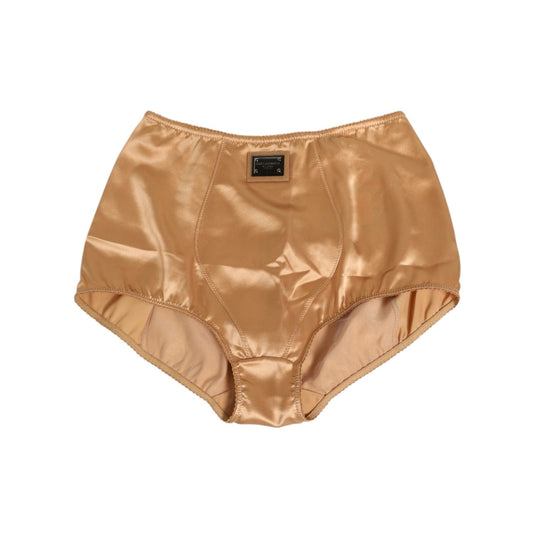 Dolce & Gabbana Beige Silk Stretch High Waist Girdle Underwear with logo detail, luxurious fabric, elegant high-waist design.