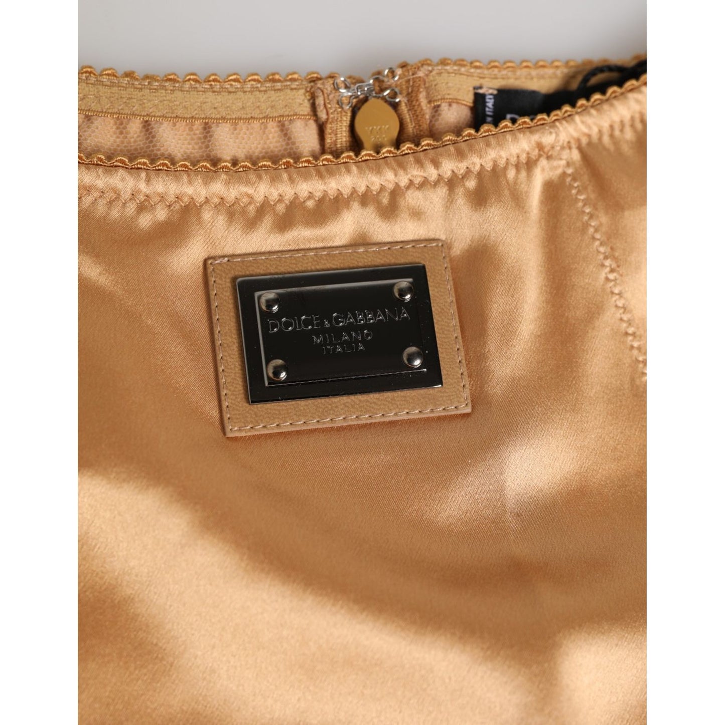 Dolce & Gabbana Beige Silk Stretch High Waist Girdle Underwear with logo detail, luxurious design made in Italy.