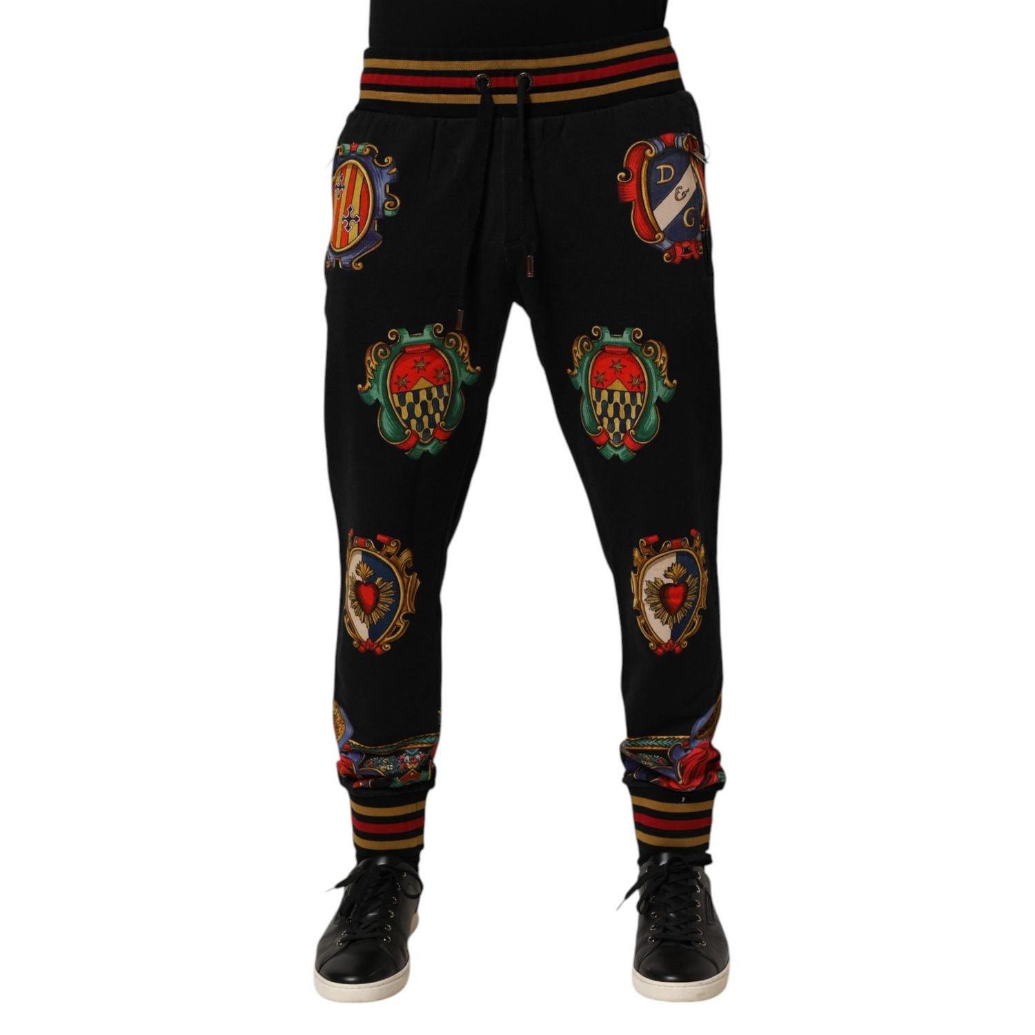 Dolce & Gabbana Black Baroque Crest Logo Men Trackpants Pants