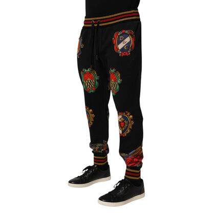 Dolce & Gabbana Black Baroque Crest Logo Men Trackpants Pants