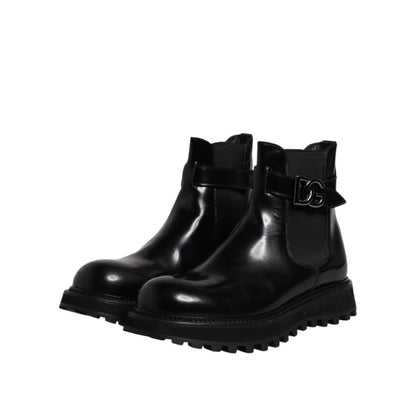 Dolce & Gabbana Black Belted DG Logo Men Chelsea Boots Shoes