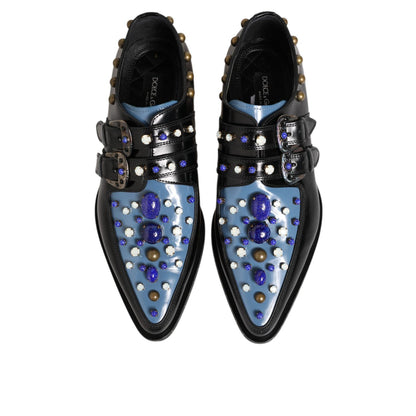 Dolce & Gabbana Black Blue Embellished MONKSTRAP Dress Shoes