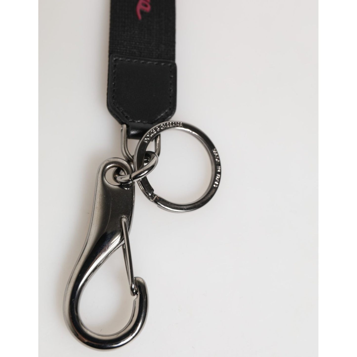 Dolce & Gabbana Black Burgundy Polyester DG Logo Men Keychain Keyring