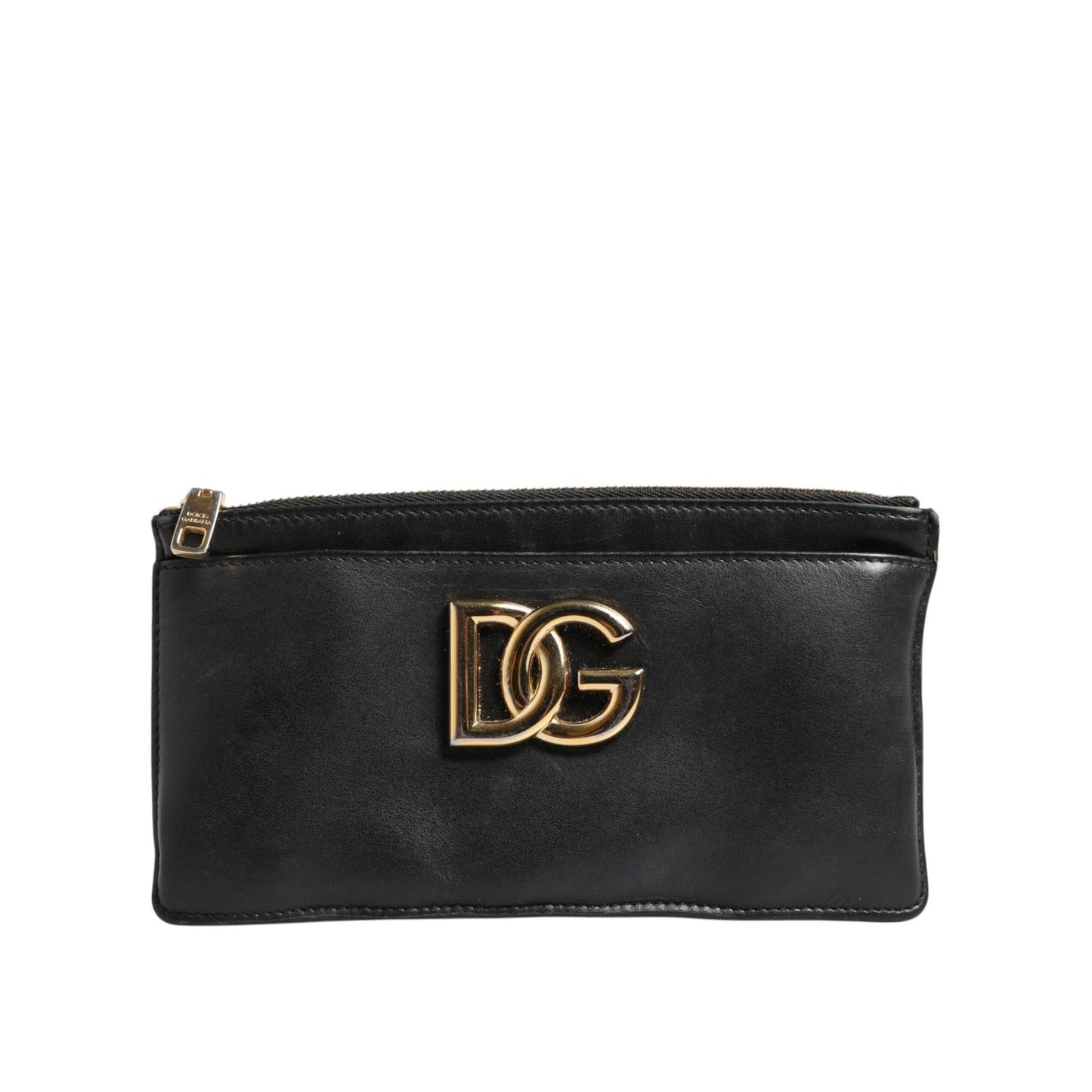 Dolce & Gabbana Black Calfskin Leather DG Logo Women Card Holder Wallet