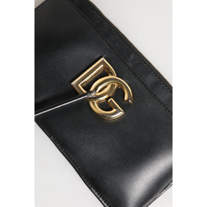 Dolce & Gabbana Black Calfskin Leather DG Logo Women Card Holder Wallet