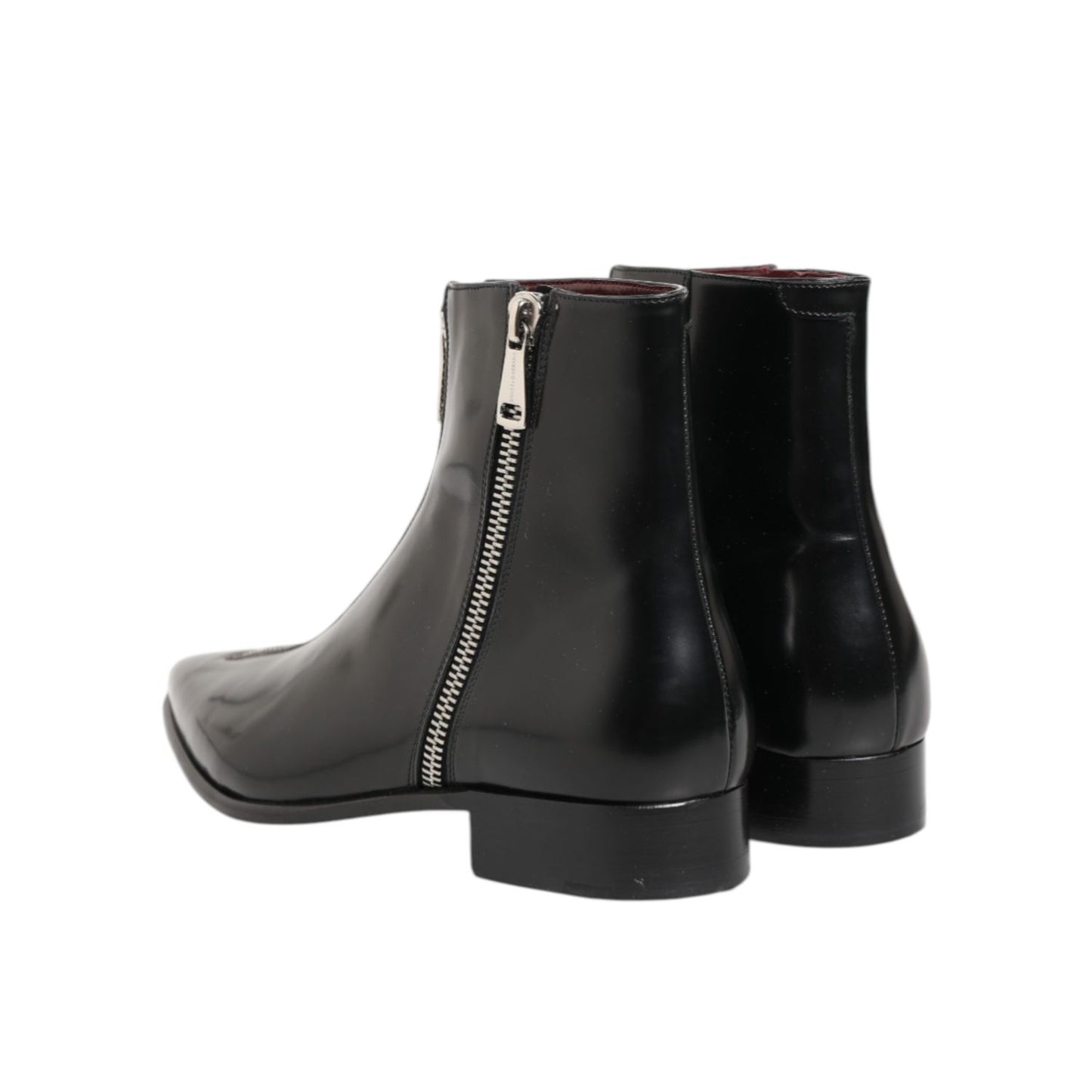 Dolce & Gabbana Black Calfskin Leather Men SHORT Boots Shoes with side zipper closure and sleek silhouette.