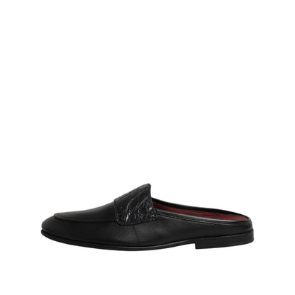 Dolce & Gabbana Black Calfskin Leather Slip On Loafers Shoes
