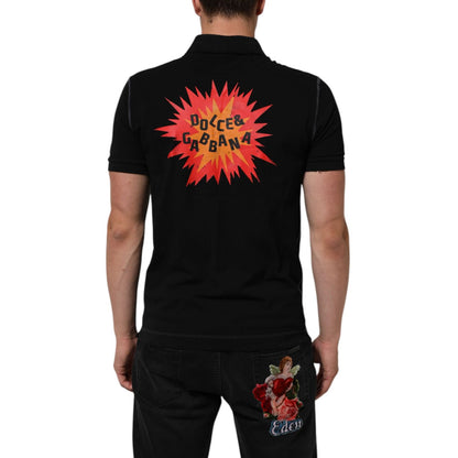 Dolce & Gabbana Black Cotton Graphic Print PoloShirt T-shirt