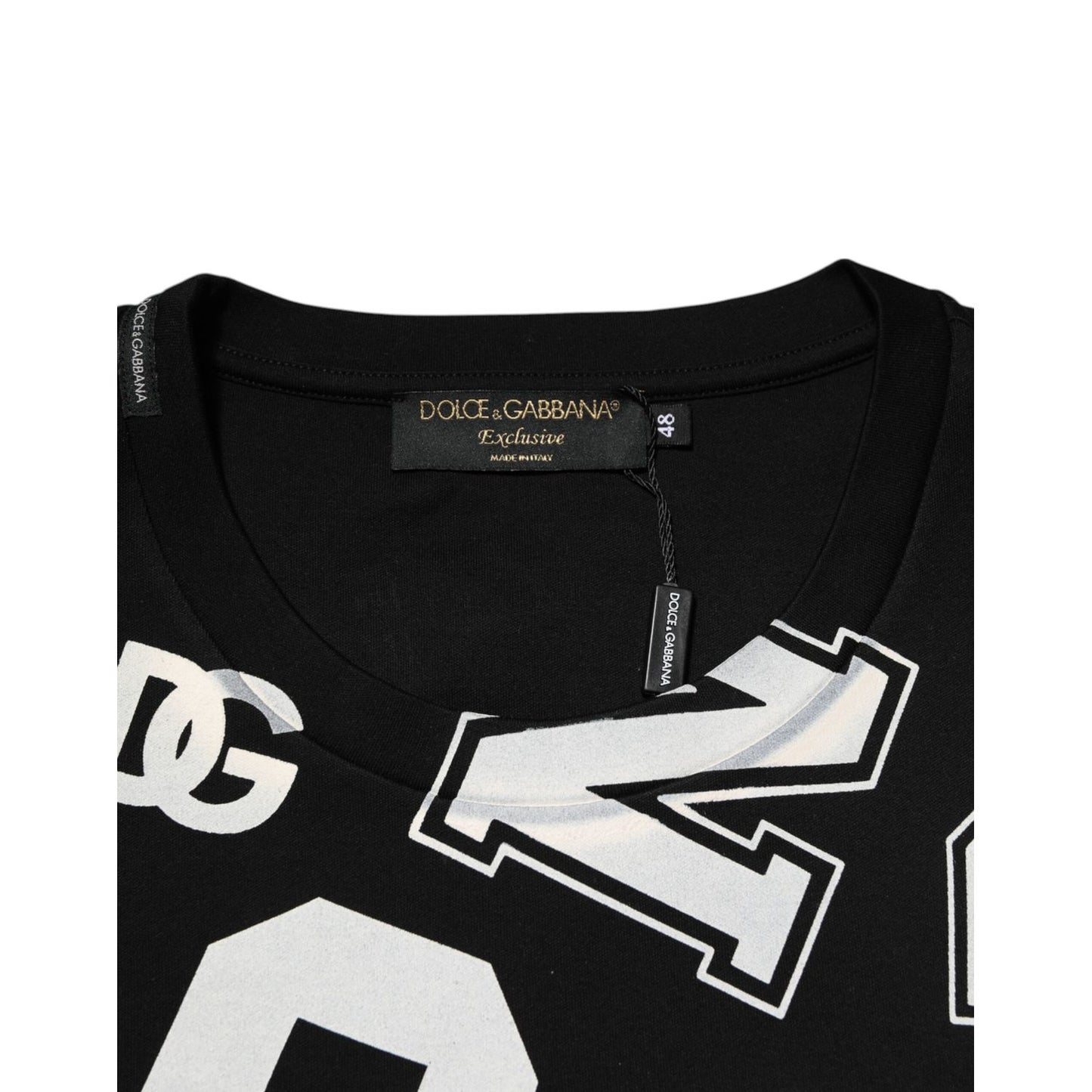 Dolce & Gabbana Black Cotton Letter Print Short Sleeve T-shirt