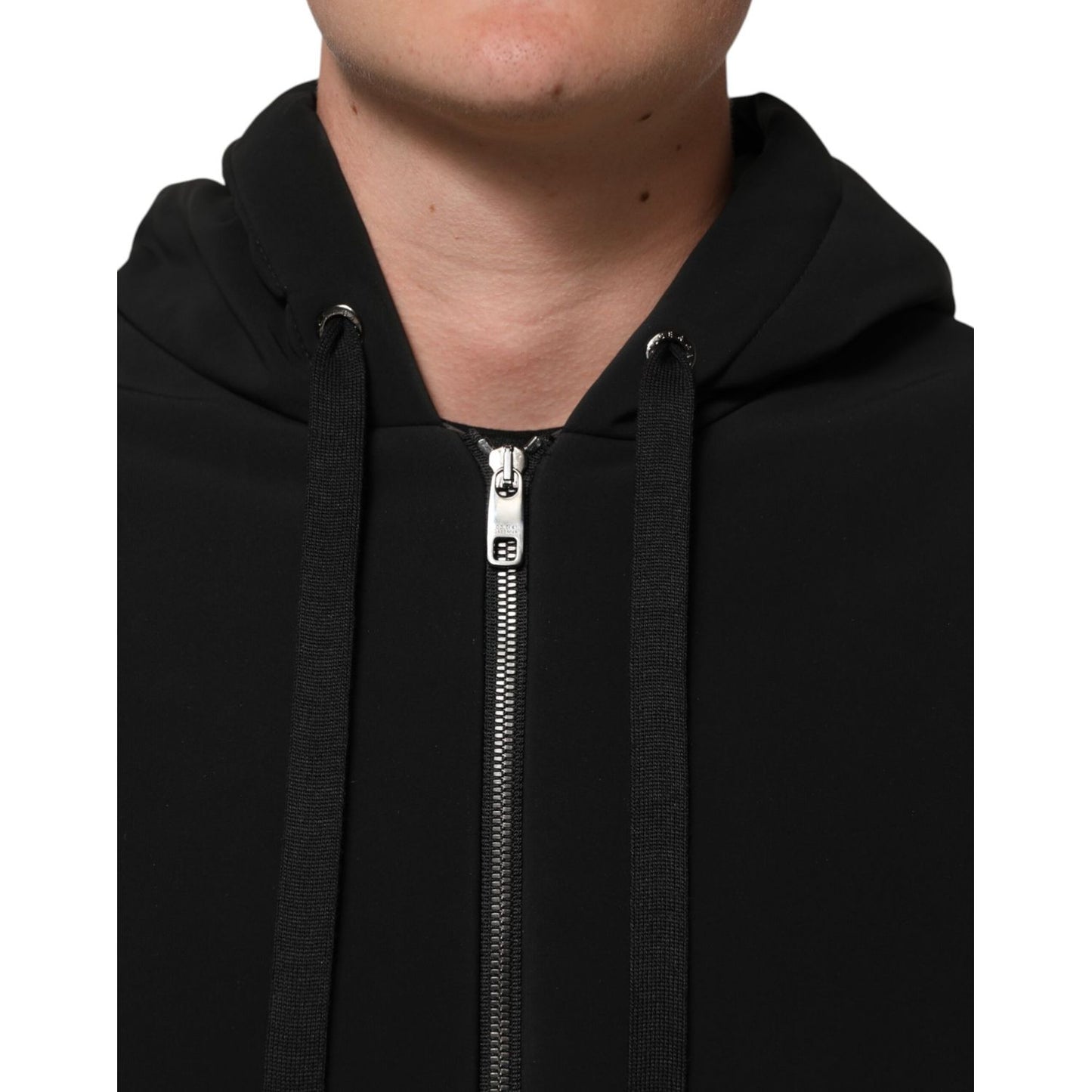 Dolce & Gabbana Black Cotton Quilted Studded Sleeve Hoodie Jacket