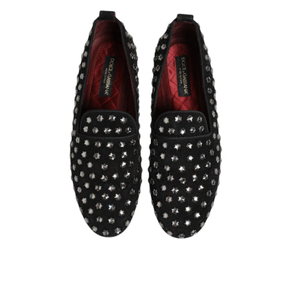 Dolce & Gabbana Black Crystal Embellished Loafers Dress Shoes