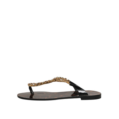 Dolce & Gabbana Black Crystals Flats Sandals Beachwear Shoes