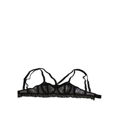 Dolce & Gabbana Black Floral Lace Nylon Balconcino Bra Underwear with elegant design and delicate lace details, made in Italy.