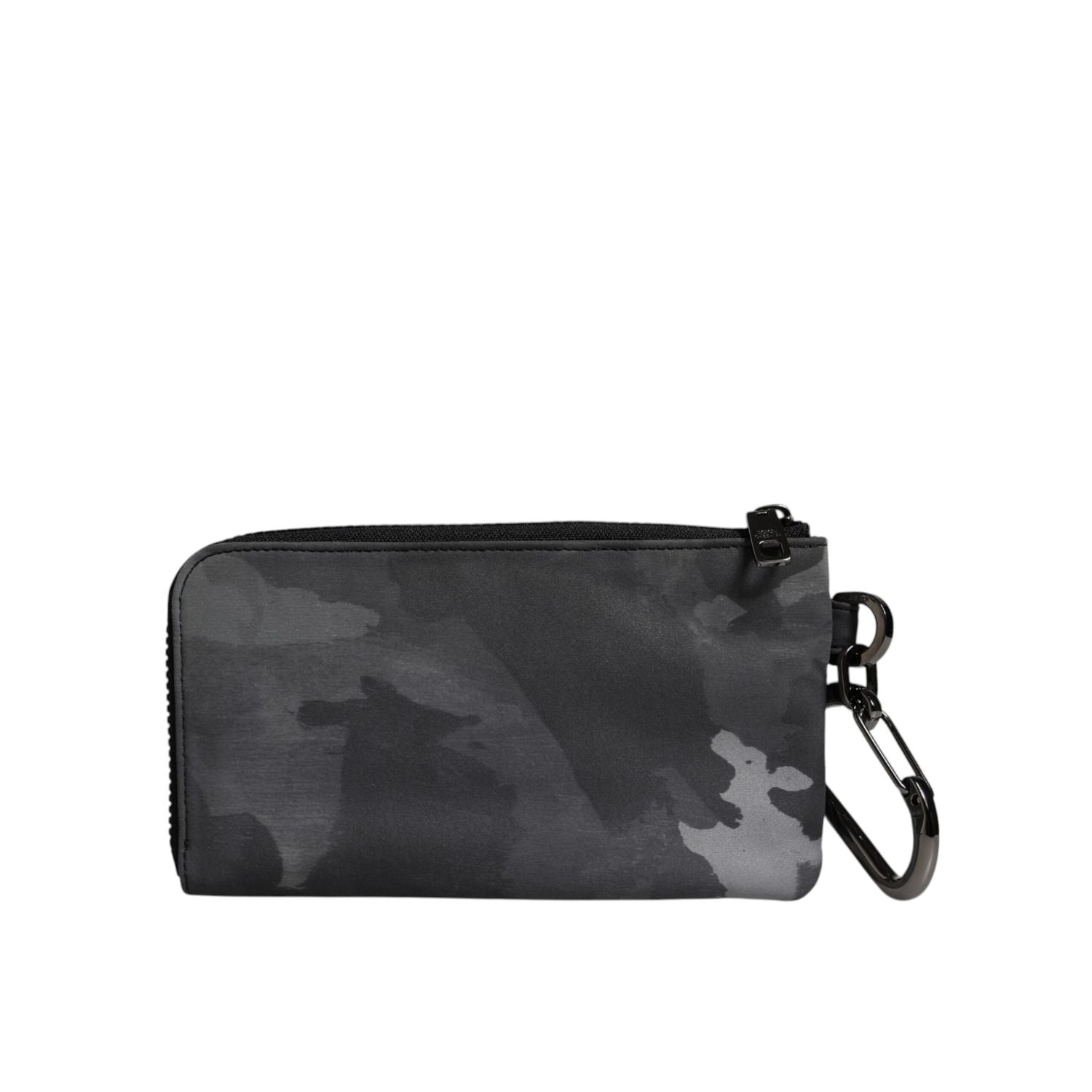 Dolce & Gabbana Black Gray Camouflage Logo Plaque Keyring Pouch Bag