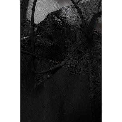 Dolce & Gabbana Black Lace Trim Nylon Tulle Sheath Midi Dress
