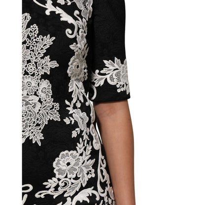 Dolce & Gabbana Black Lace Trim Short Sleeves A-line Dress