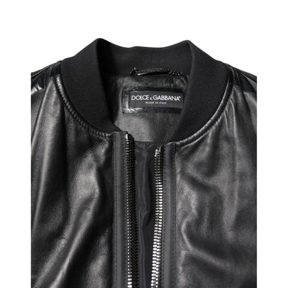 Dolce & Gabbana Black Lambskin Leather Biker Full Zip Jacket