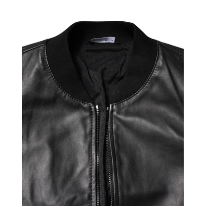 Dolce & Gabbana Black Lambskin Leather Full Zip Biker Jacket