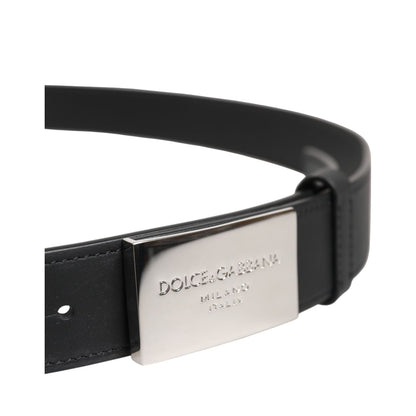 Dolce & Gabbana Black Leather Classic Metal Logo Buckle Belt