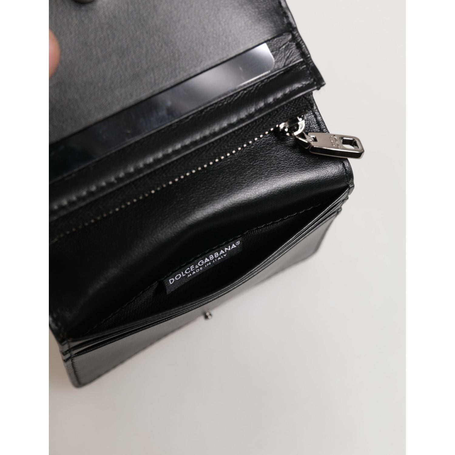 Dolce & Gabbana Black Leather DG Logo Bifold Card Holder Men Borse Wallet