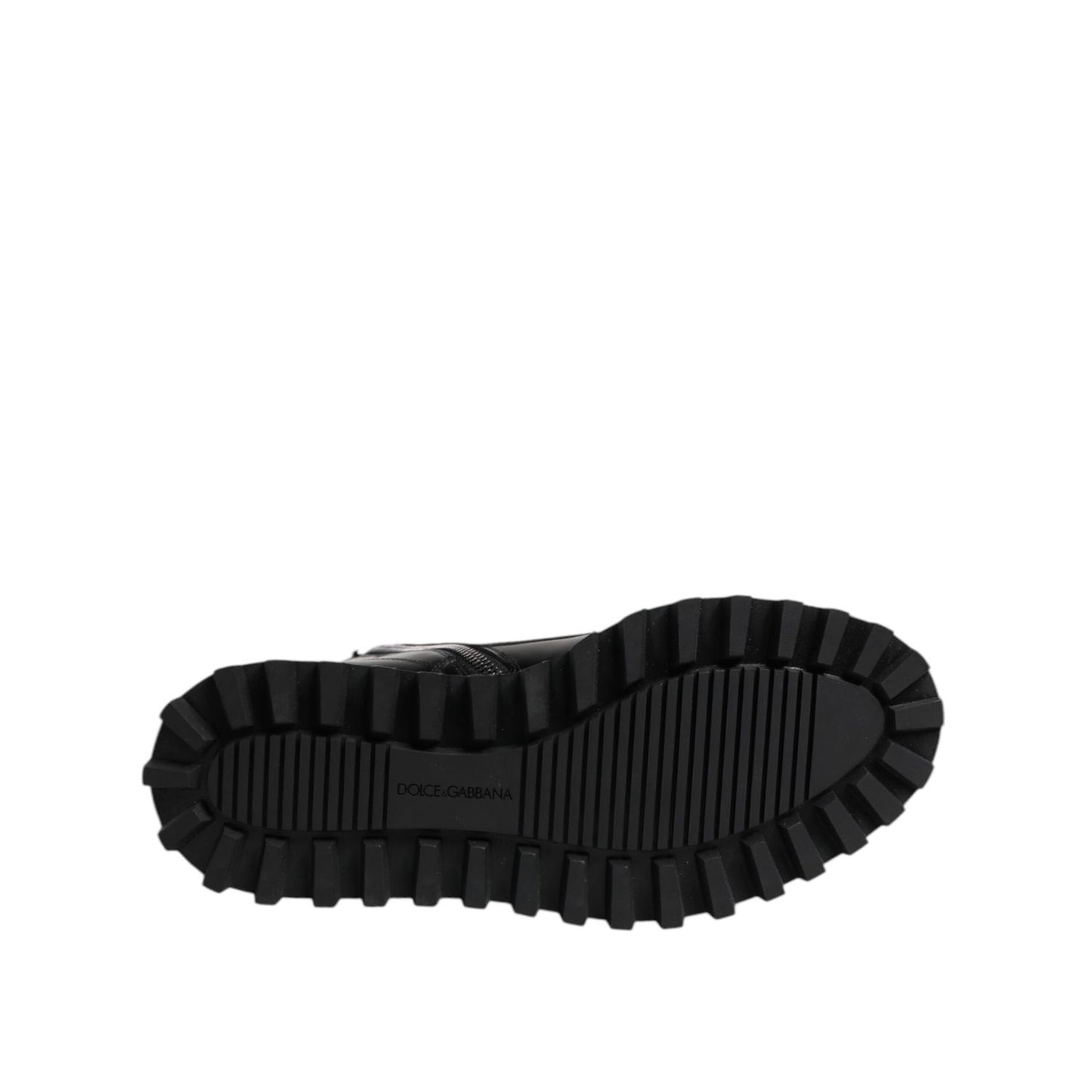 Dolce & Gabbana Black Leather Lace Up Mid Calf Boots Shoes with logo on sole