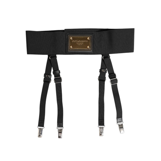 Dolce & Gabbana Black Leather Logo Wide Waist Belt Suspender