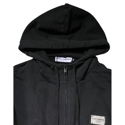 Dolce & Gabbana Black Logo Full Zip Hooded Men Sweatshirt Sweater
