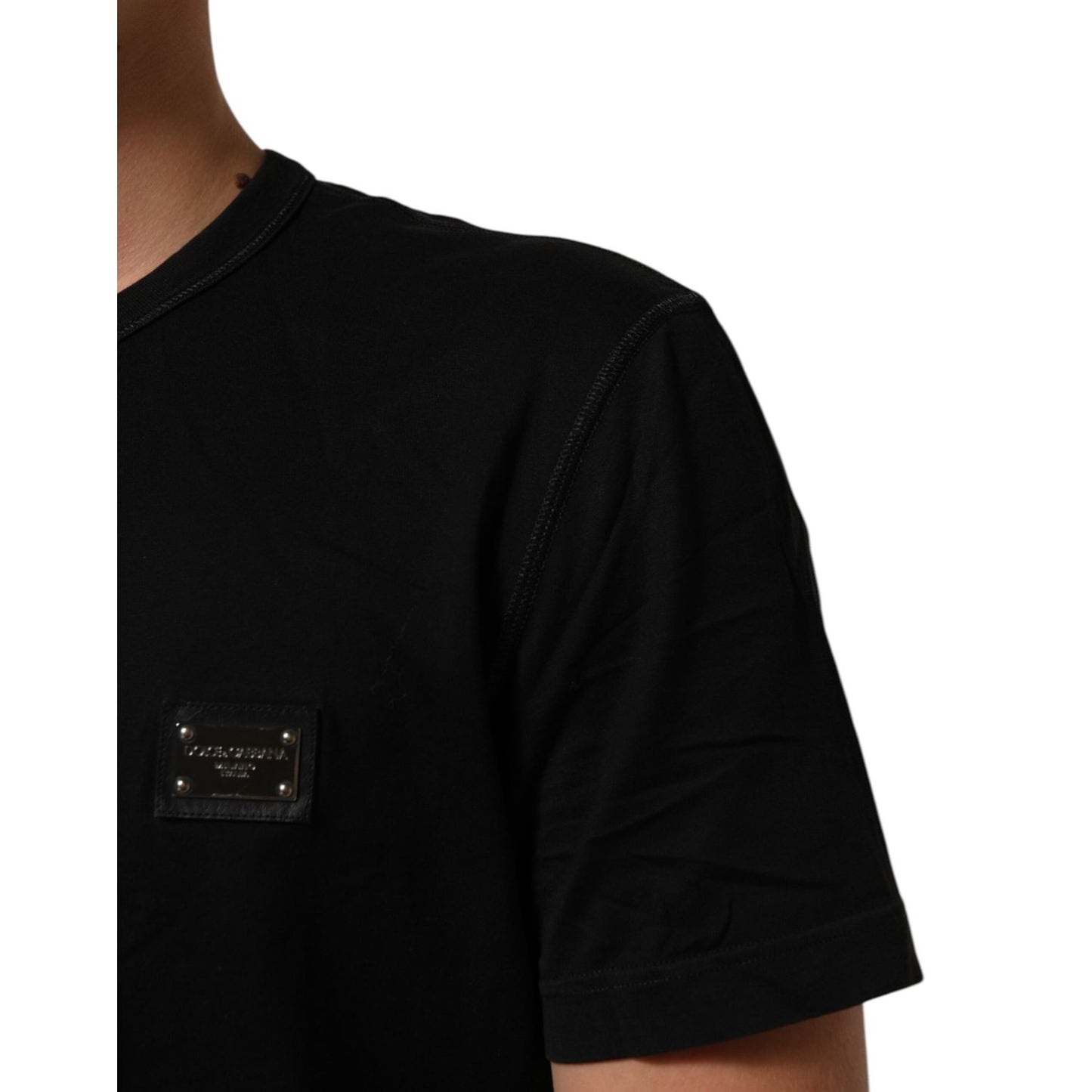 Dolce & Gabbana Black Logo Plaque Cotton Crew Neck T-shirt