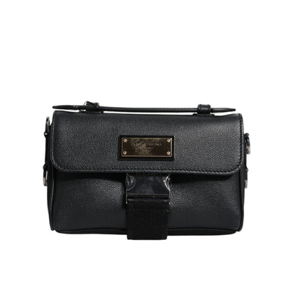 Dolce & Gabbana Black Logo Plaque Leather Buckled Shoulder Crossbody Bag