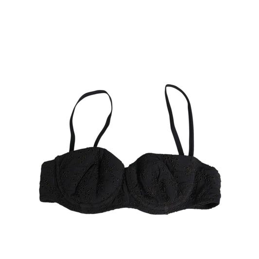 Dolce & Gabbana Black Polyester Embroidered Underwire Bra Underwear featuring elegant floral embroidery, Italian craftsmanship, two hook closure.