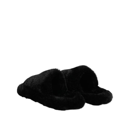 Dolce & Gabbana Black Polyester Velvet Slides Slipper Shoes