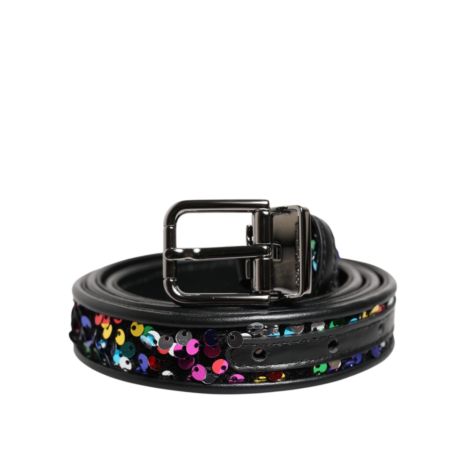 Dolce & Gabbana Black Sequin Embellished Metal Buckle Belt
