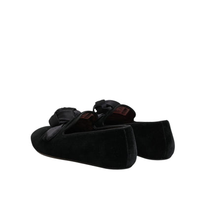 Dolce & Gabbana Black Suede Cotton Rose Slip On Loafers Shoes