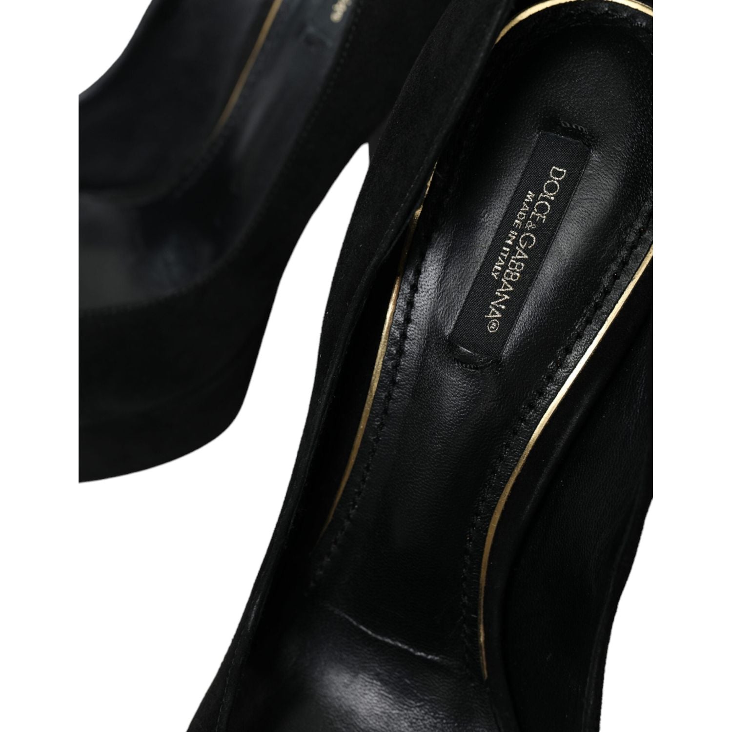 Dolce & Gabbana Black Suede Leather Platform Heel Pumps Shoes